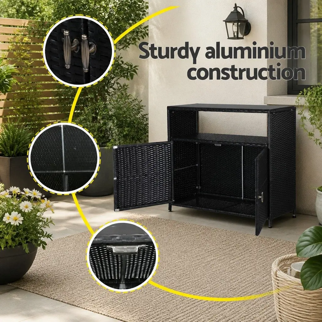 Outdoor Storage Cabinet Black Wicker Shed Box Garage Tools Chest Garden