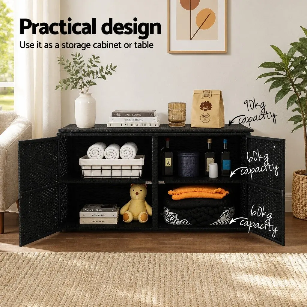 Outdoor Storage Cabinet Box for Garden Tools Black 110.5cm