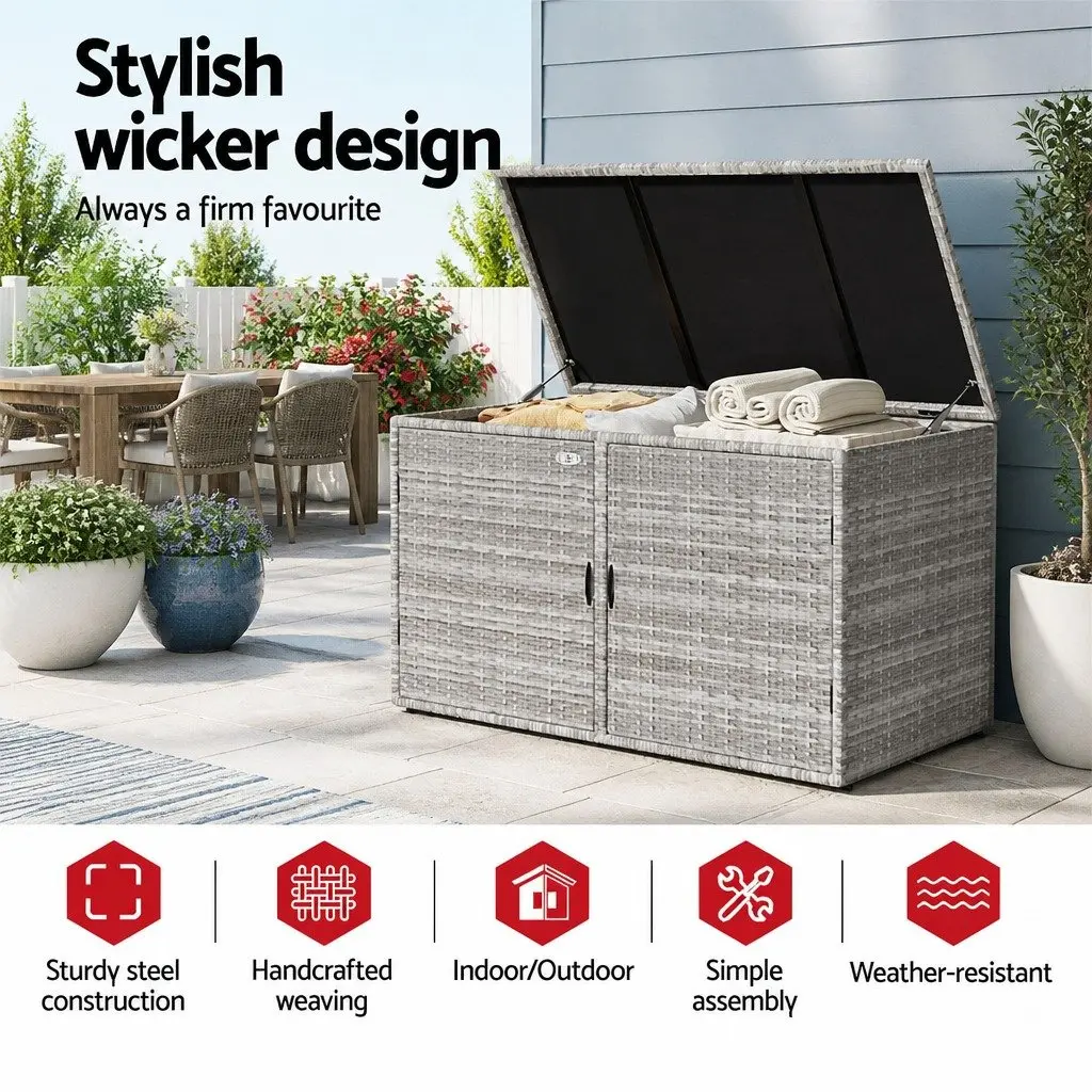 Outdoor Storage Cabinet Wicker Box Deck Chest Garden Shed Tools Organiser Grey