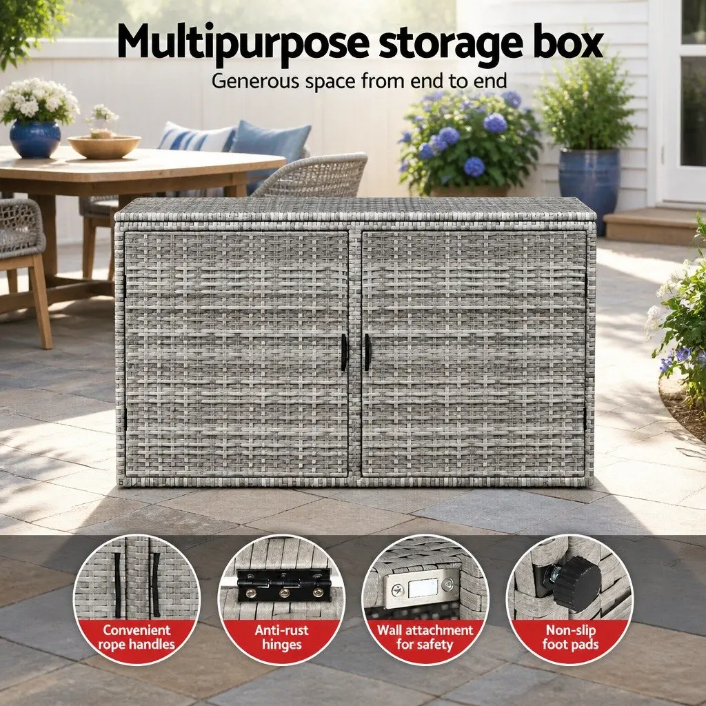 Outdoor Storage Cabinet Wicker Box Deck Chest Garden Shed Tools Organiser Grey