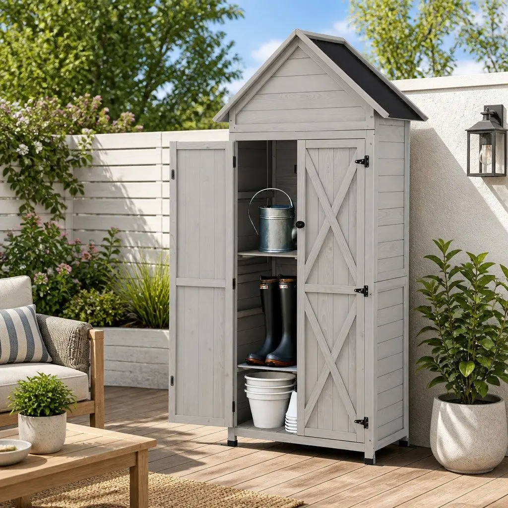 Outdoor Storage Cabinet Organizer for Garden and Patio Grey 3 Tier