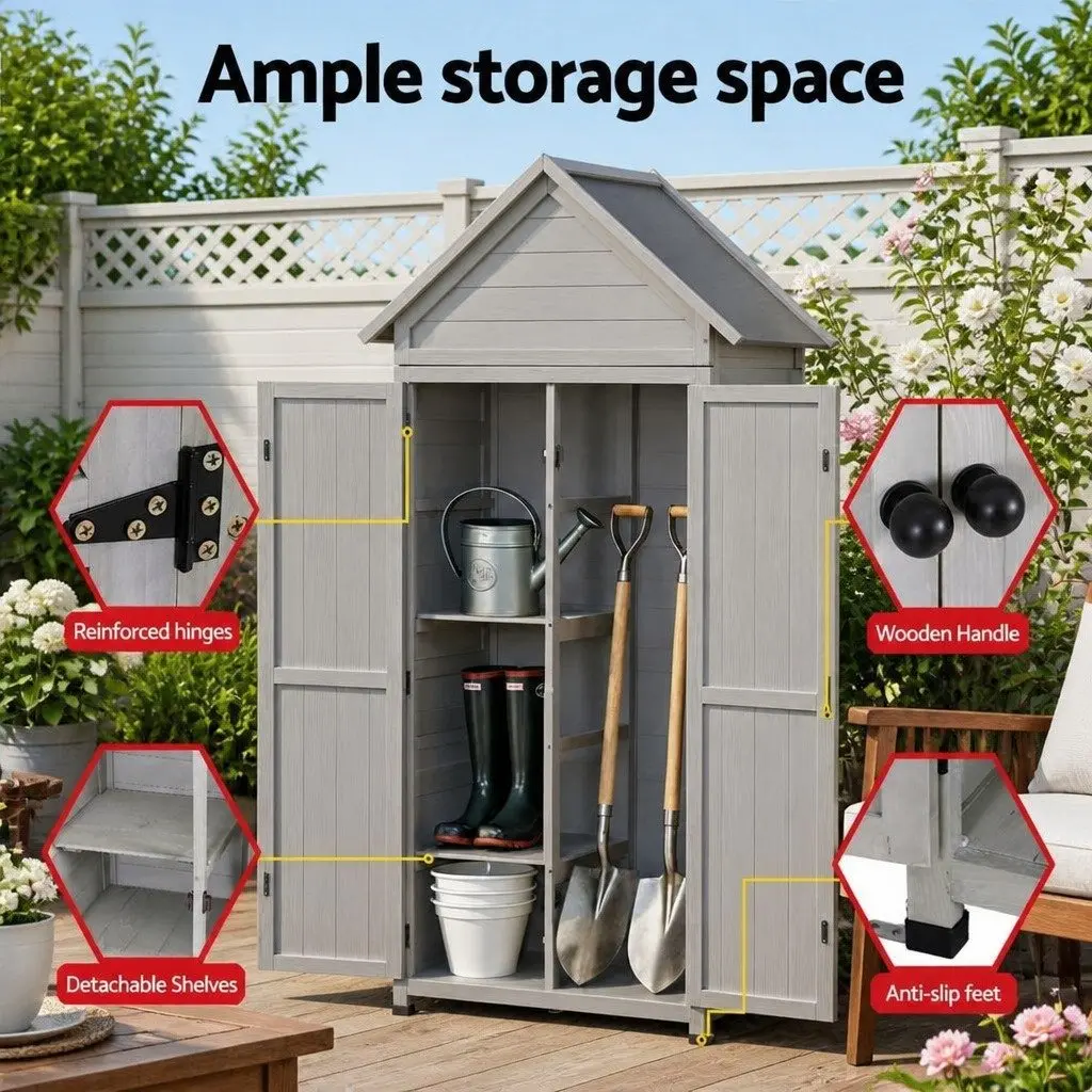 Outdoor Storage Cabinet Organizer for Garden and Patio Grey 3 Tier