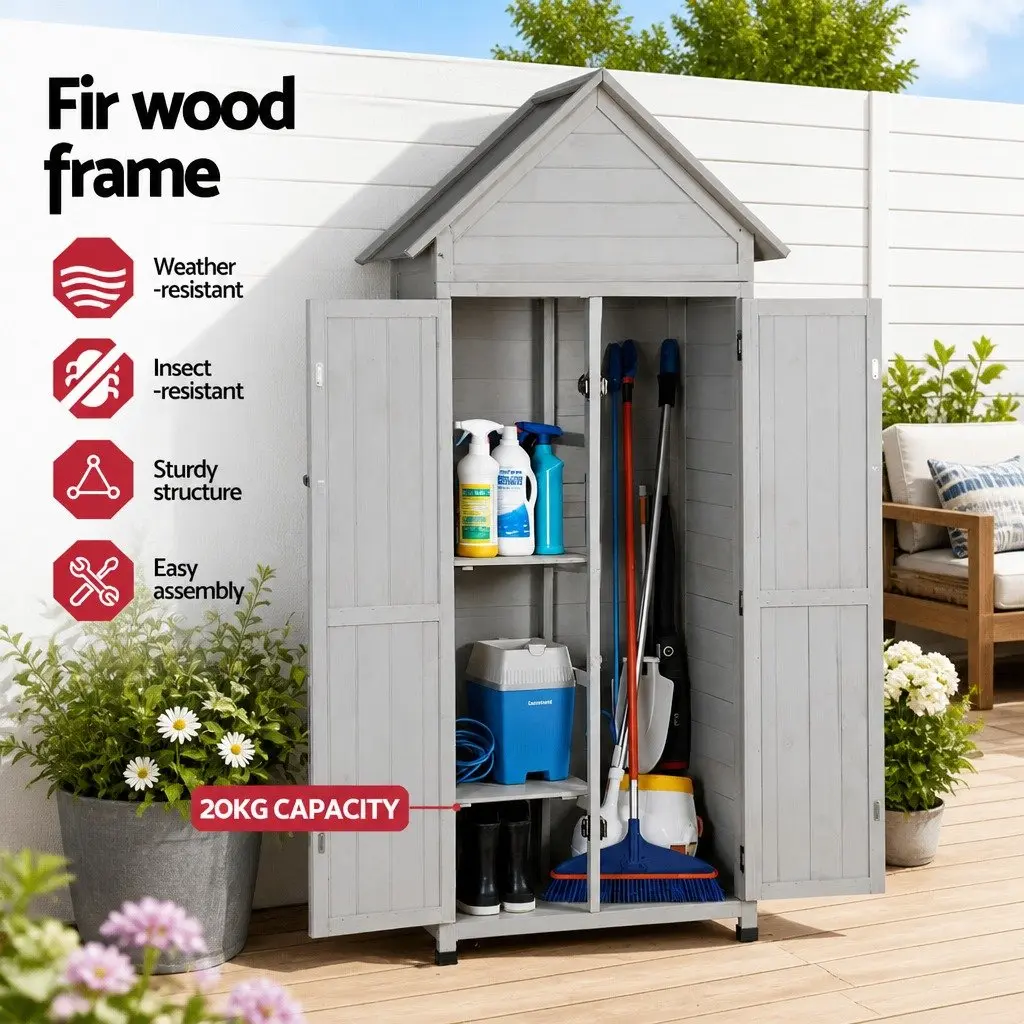Outdoor Storage Cabinet Organizer for Garden and Patio Grey 3 Tier