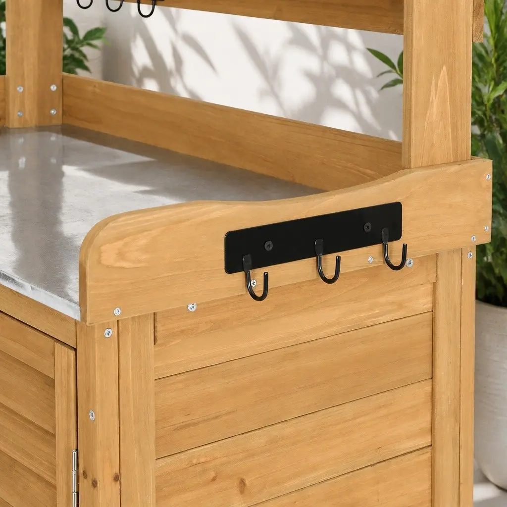 Outdoor Storage Cabinet Potting Bench Garden Shed 2-in-1 Workbench Shelving Unit