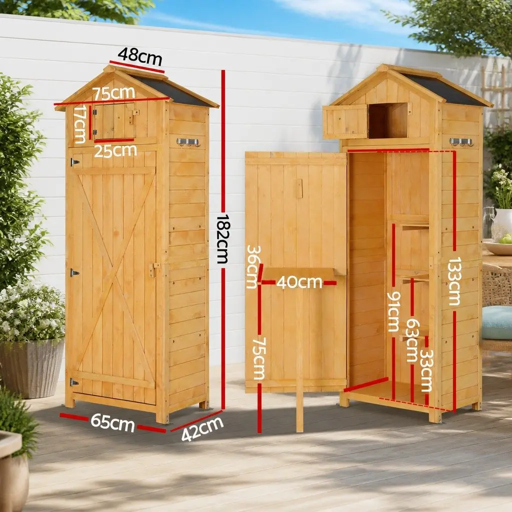 Outdoor Storage Cabinet Tool Organizer with Foldable Work Table 182 x 42 x 65 cm