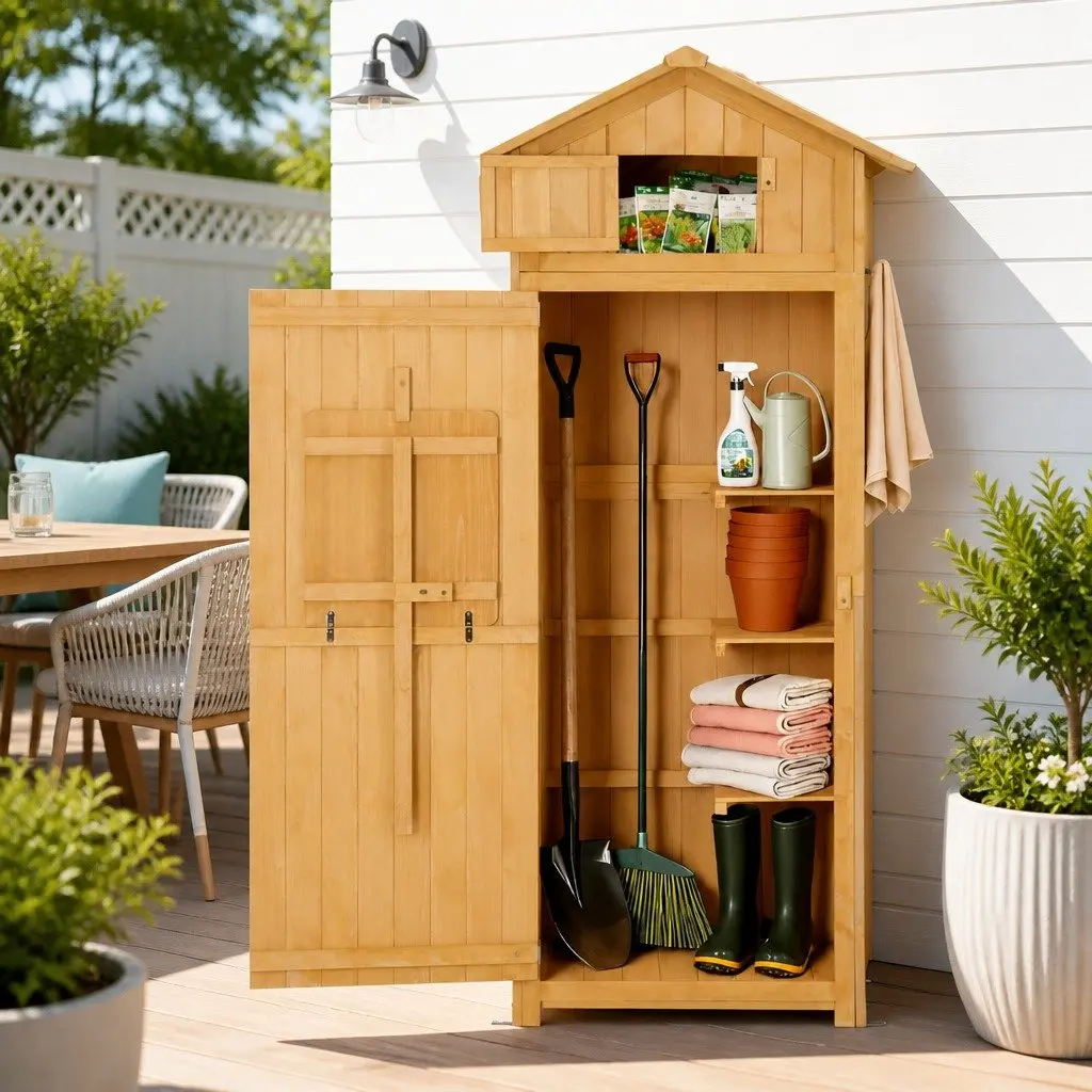 Outdoor Storage Cabinet Tool Organizer with Foldable Work Table 182 x 42 x 65 cm