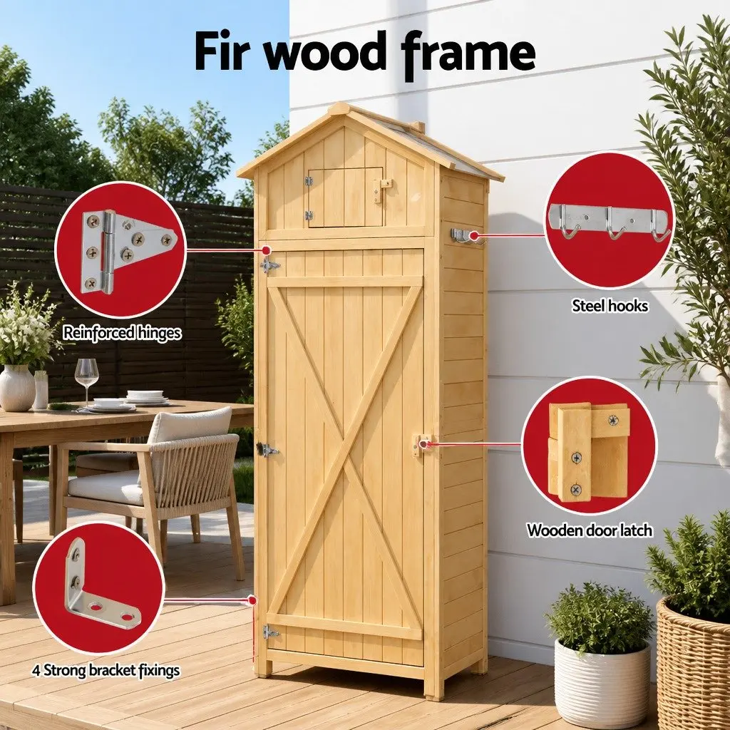 Outdoor Storage Cabinet Tool Organizer with Foldable Work Table 182 x 42 x 65 cm