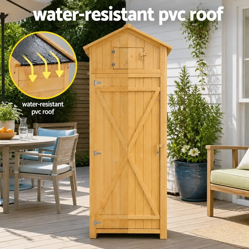 Outdoor Storage Cabinet Tool Organizer with Foldable Work Table 182 x 42 x 65 cm