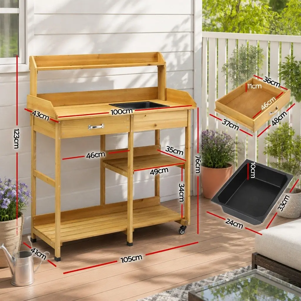 Outdoor Cedar Potting Bench Workstation