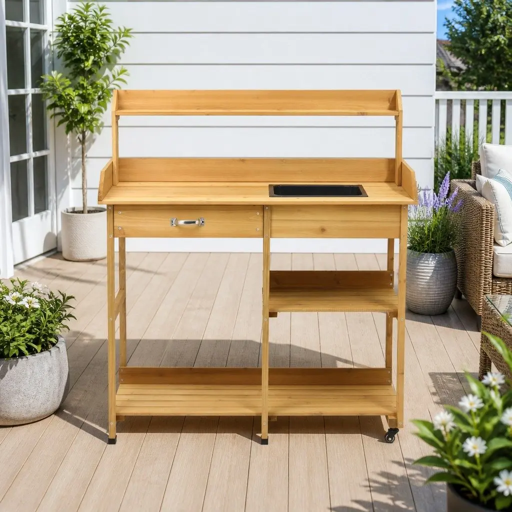Outdoor Cedar Potting Bench Workstation
