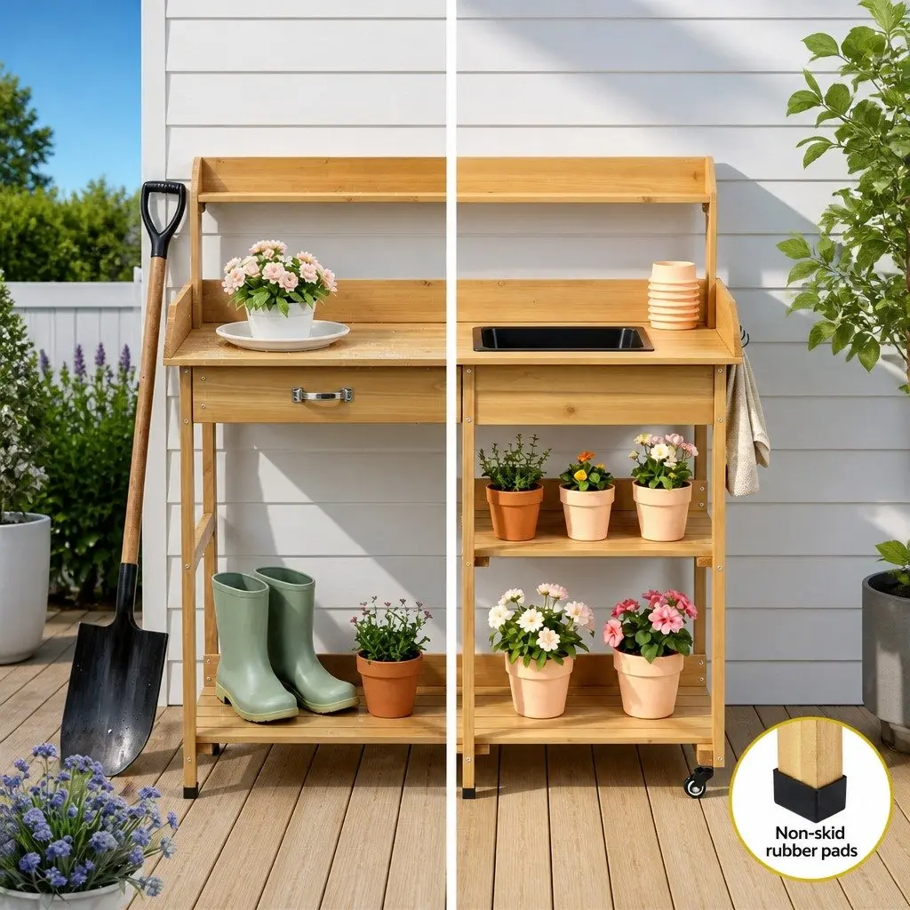 Outdoor Cedar Potting Bench Workstation