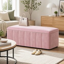 Storage Ottoman Blanket Box 103cm Pink Velvet Lift Top Bench Furniture