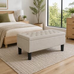 Taupe Storage Ottoman Specifications: 96cm, Faux Linen