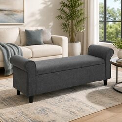 Compact 125cm Storage Ottoman with Faux Linen Upholstery