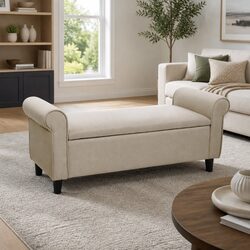 Storage Ottoman Blanket Box 125cm with Armrests Lift-up Lid Faux Linen Footstool
