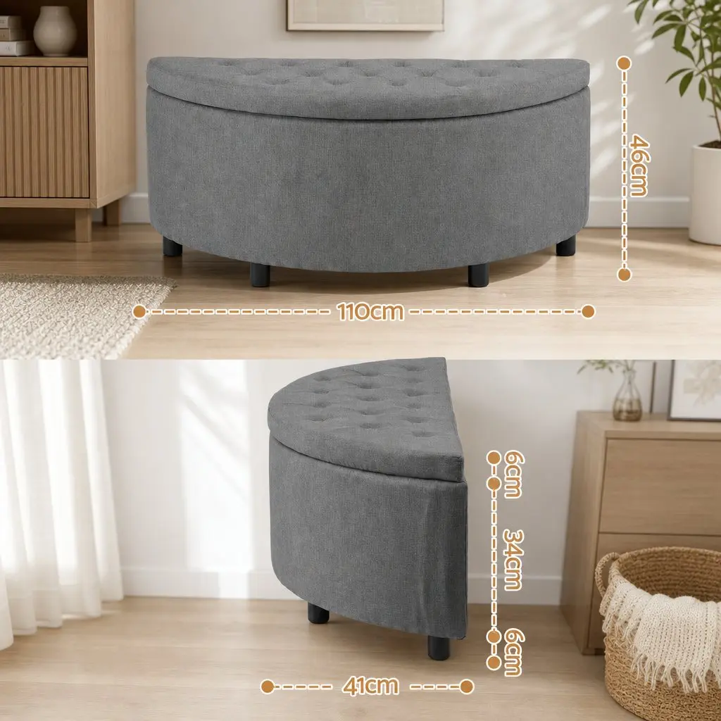 Storage Ottoman Bench Half Round Tufted Upholstered Footstool with Hidden