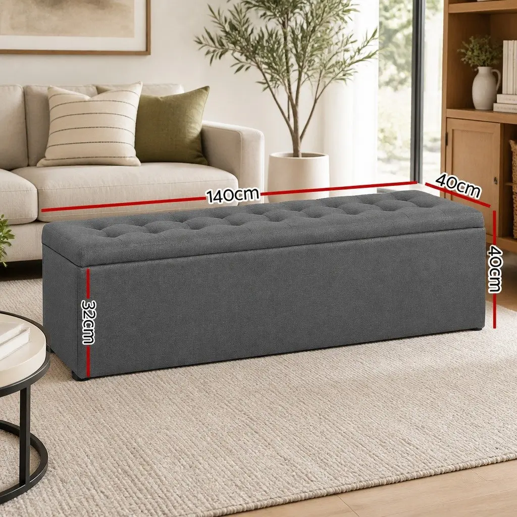 Storage Ottoman Living Room 140cm Dark Grey Linen Lift-Up Lid Footstool