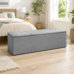 Dimensions and Specs of Grey Linen Storage Ottoman
