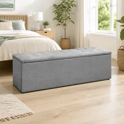 Dimensions and Specs of Grey Linen Storage Ottoman