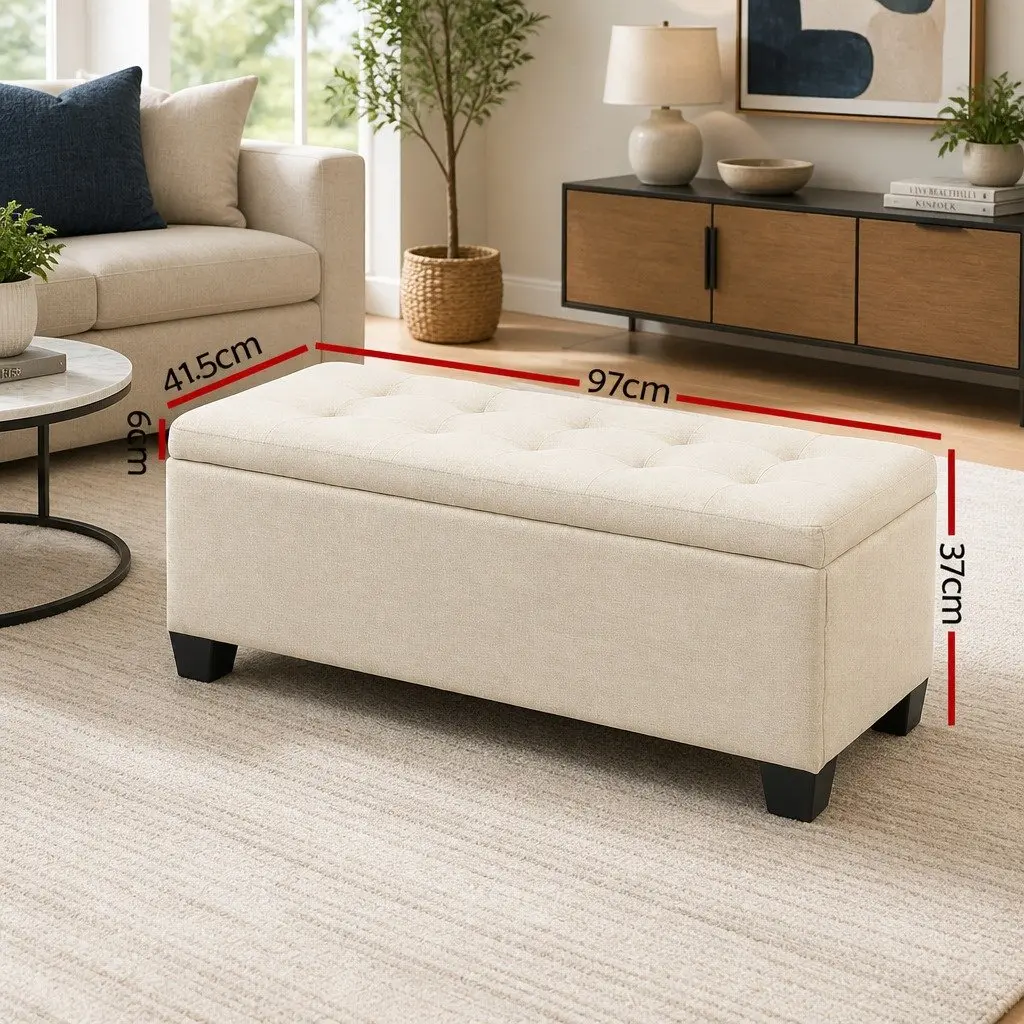 Storage Ottoman for Bedroom Living Room 97cm Beige Lift-Up Lid