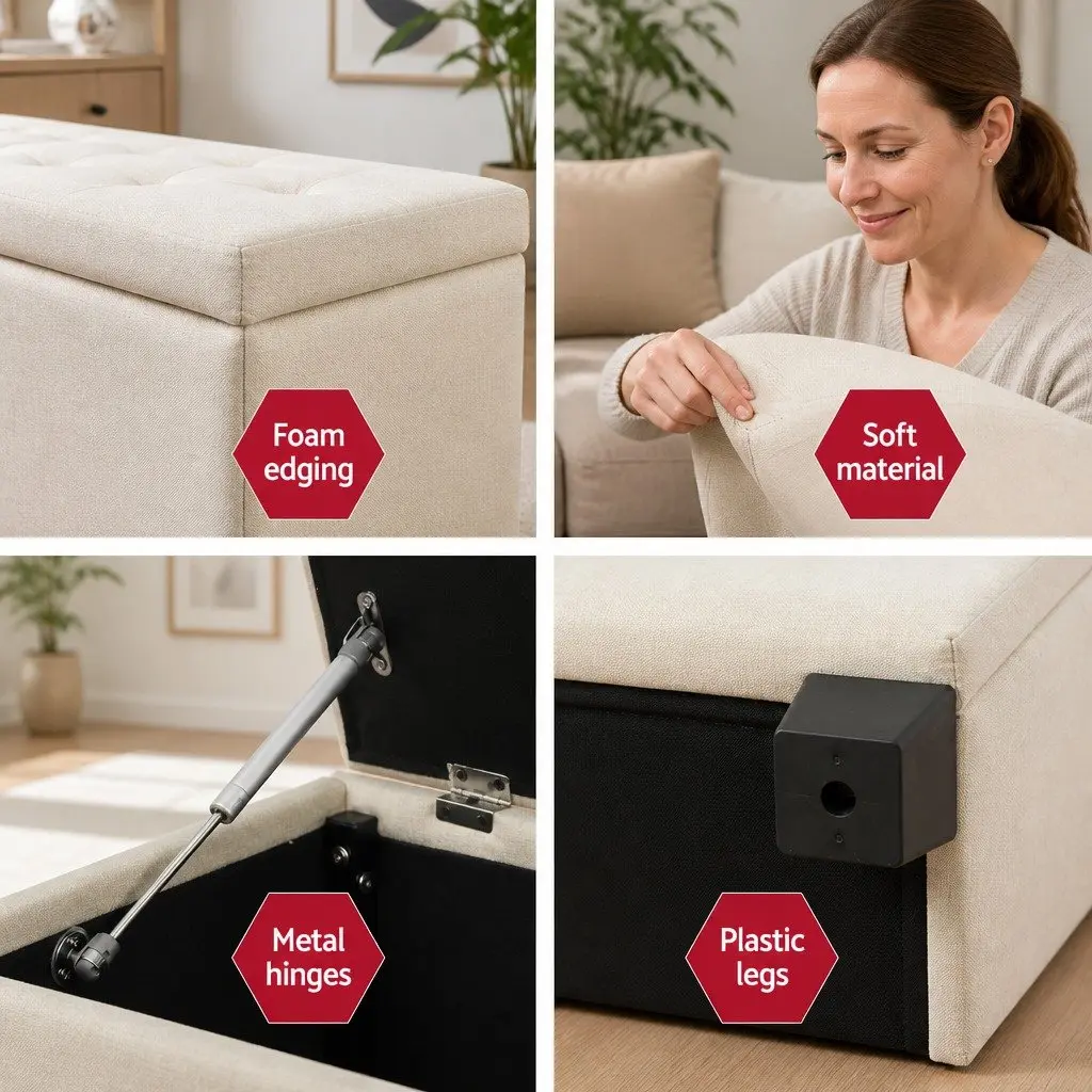 Storage Ottoman for Bedroom Living Room 97cm Beige Lift-Up Lid