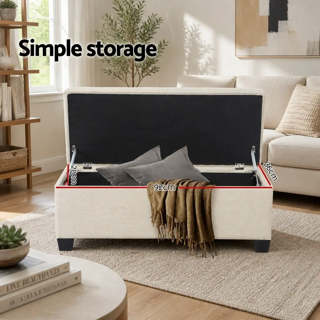 Storage Ottoman for Bedroom Living Room 97cm Beige Lift-Up Lid