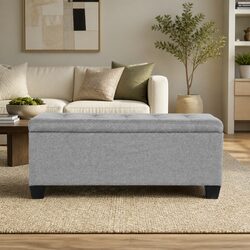 Storage Ottoman Blanket Box - 97cm Light Grey Linen