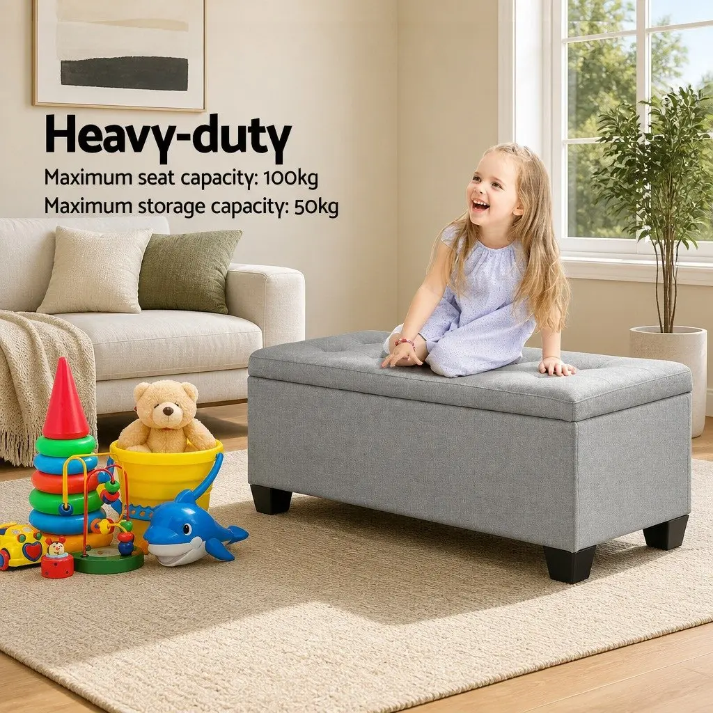 Storage Ottoman Lounge 97cm Light Grey Linen