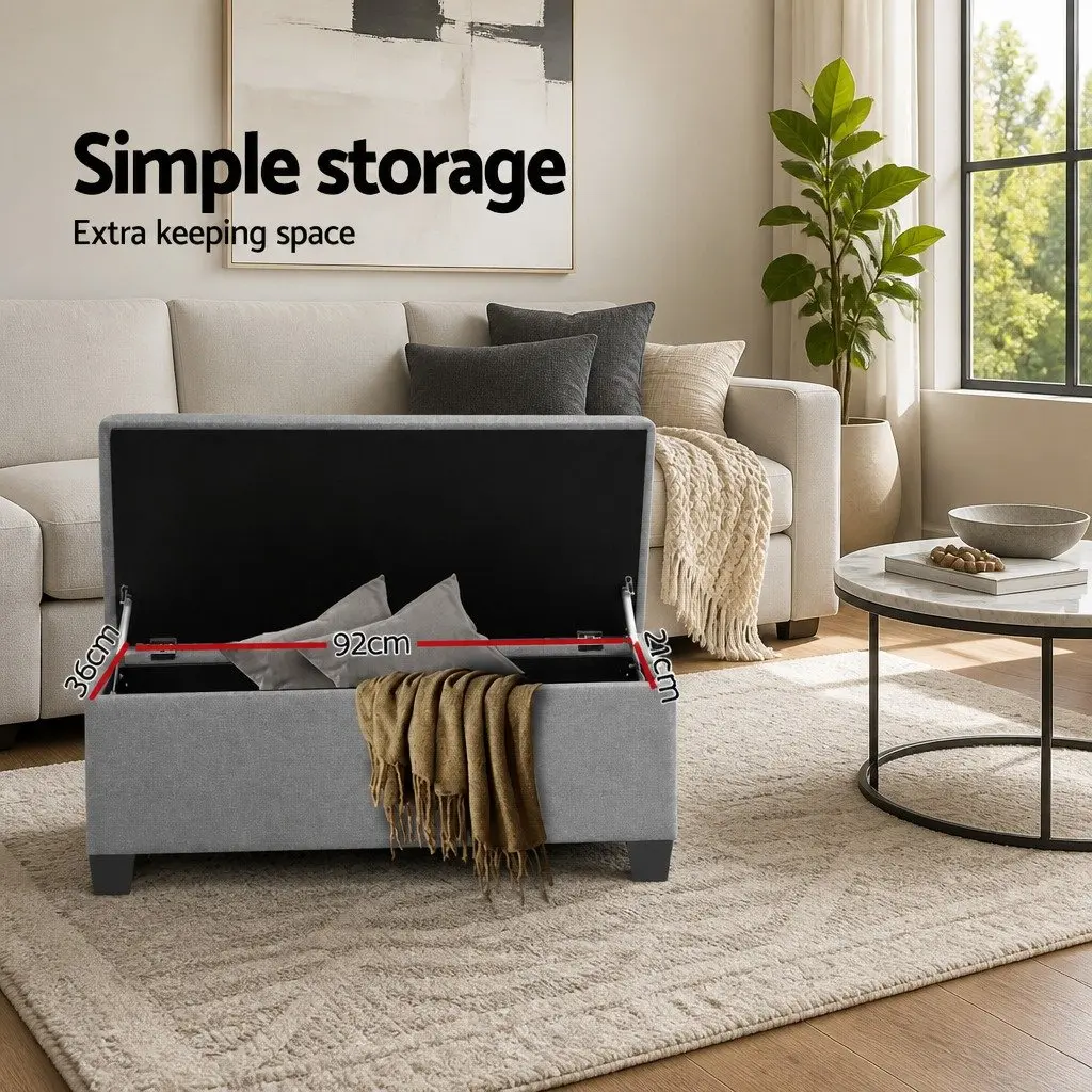 Storage Ottoman Lounge 97cm Light Grey Linen