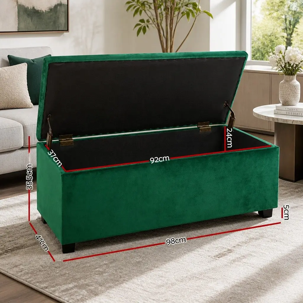 Storage Ottoman Blanket Box 97cm Velvet Upholstered Tufted Seat with Lift-up Lid