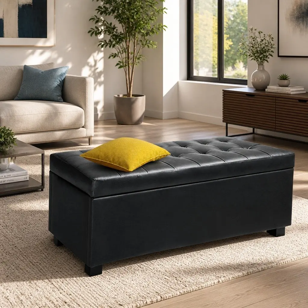 Storage Ottoman Living Room 97cm Black Lift-Top Furniture