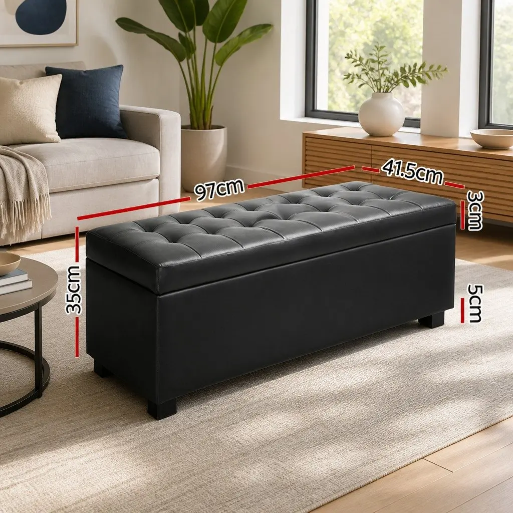 Storage Ottoman Living Room 97cm Black Lift-Top Furniture
