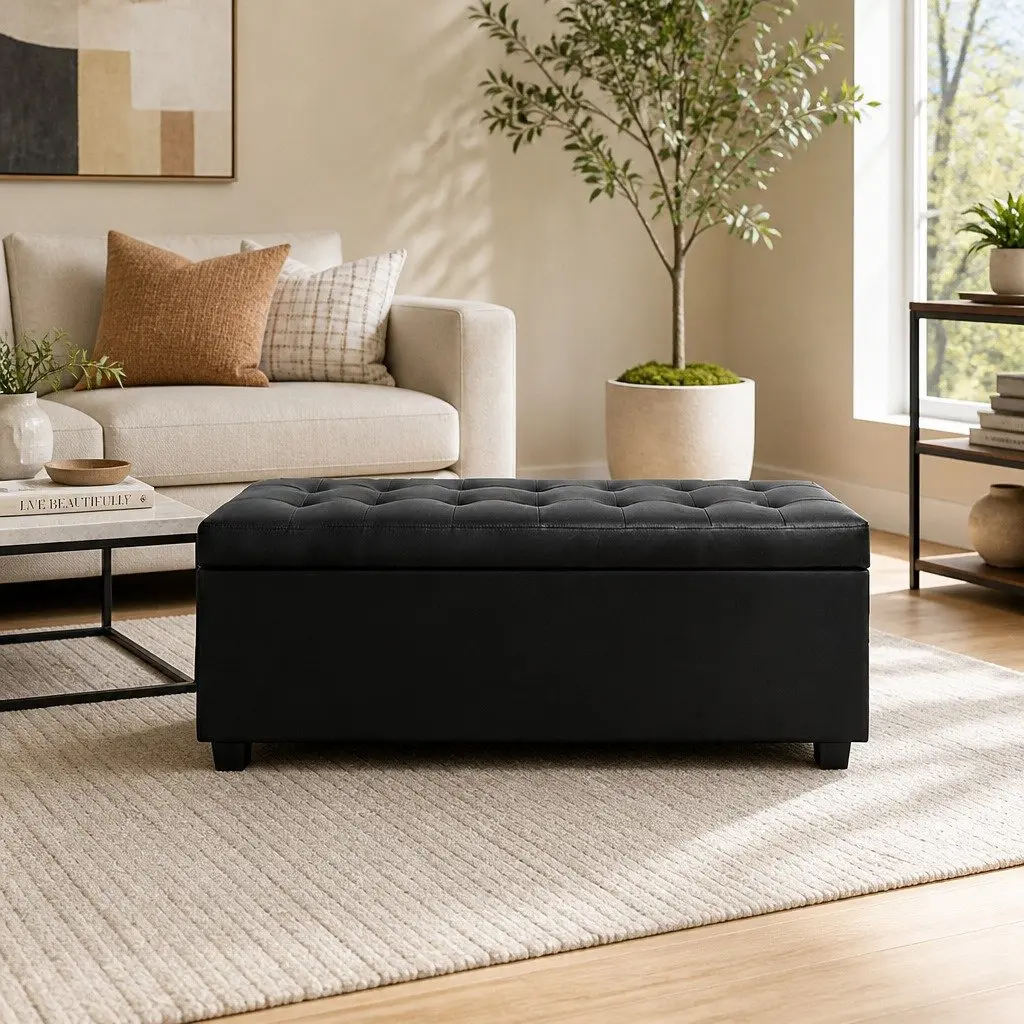 Storage Ottoman Living Room 97cm Black Lift-Top Furniture