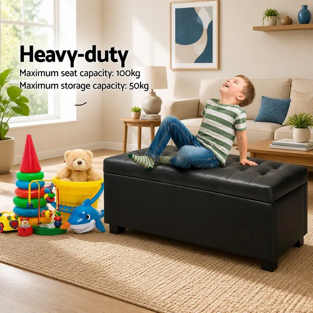 Storage Ottoman Living Room 97cm Black Lift-Top Furniture