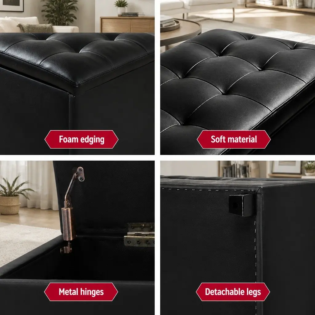 Storage Ottoman Living Room 97cm Black Lift-Top Furniture
