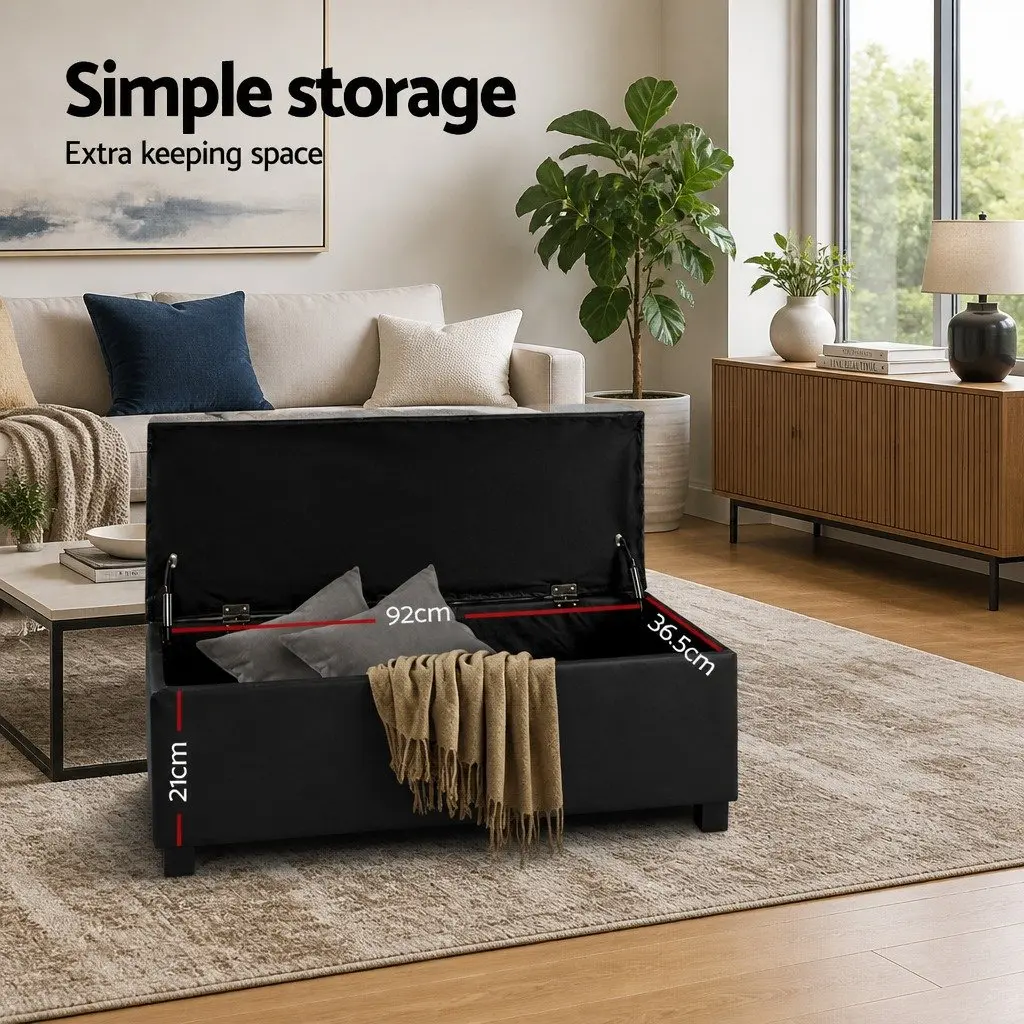 Storage Ottoman Living Room 97cm Black Lift-Top Furniture