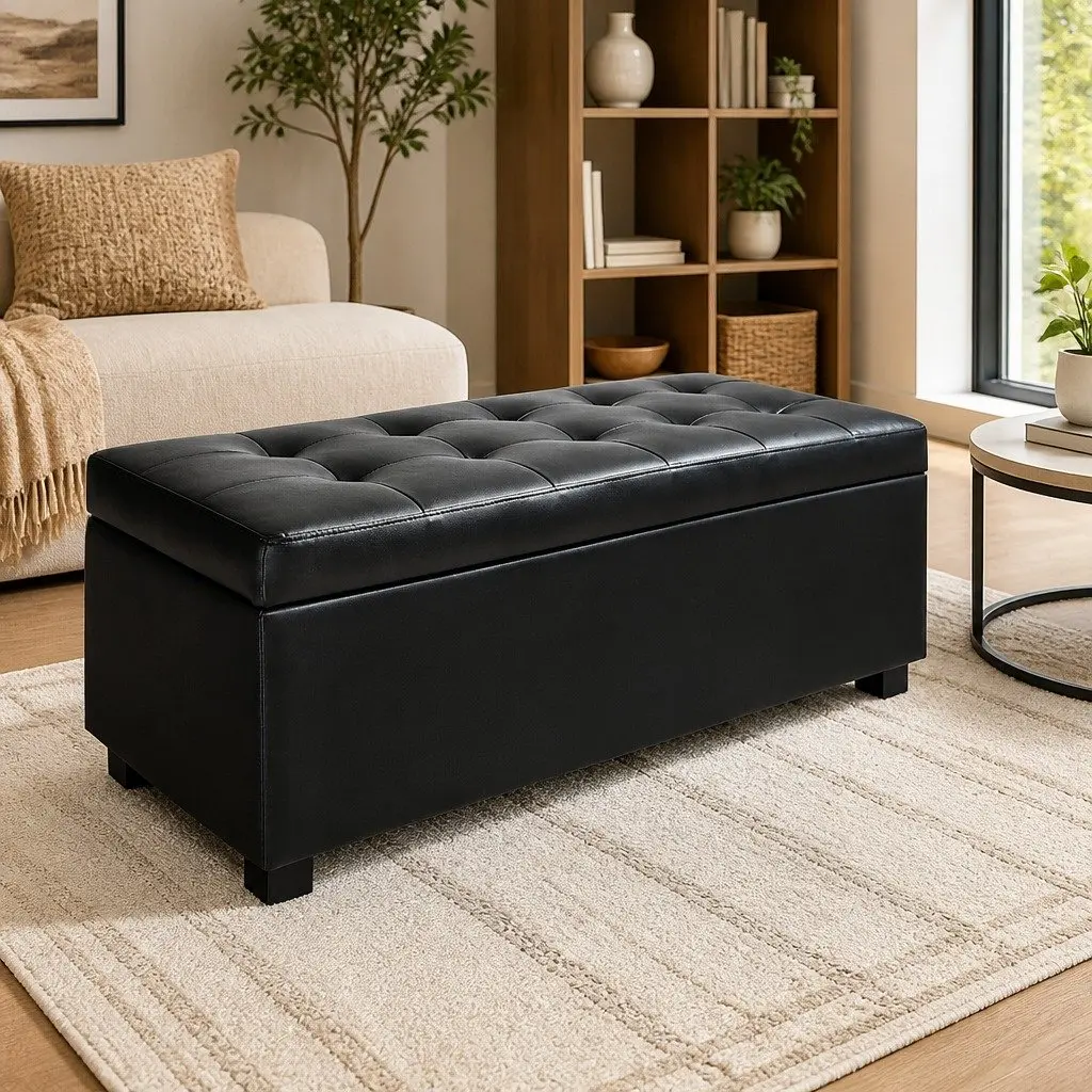 Storage Ottoman Living Room 97cm Black Lift-Top Furniture