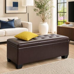 Brown Faux Leather Storage Ottoman, 97 x 41.5 x 37cm