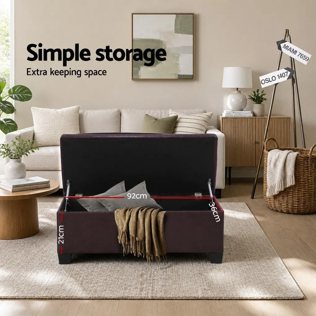 Storage Ottoman Living Room 97cm Brown Faux Leather Lift-Up Lid