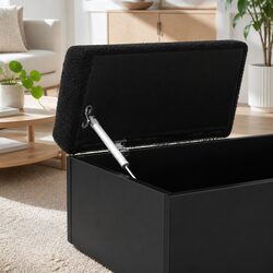 Storage Ottoman Blanket Box 110cm Boucle Upholstered Bench Open Shelf Black