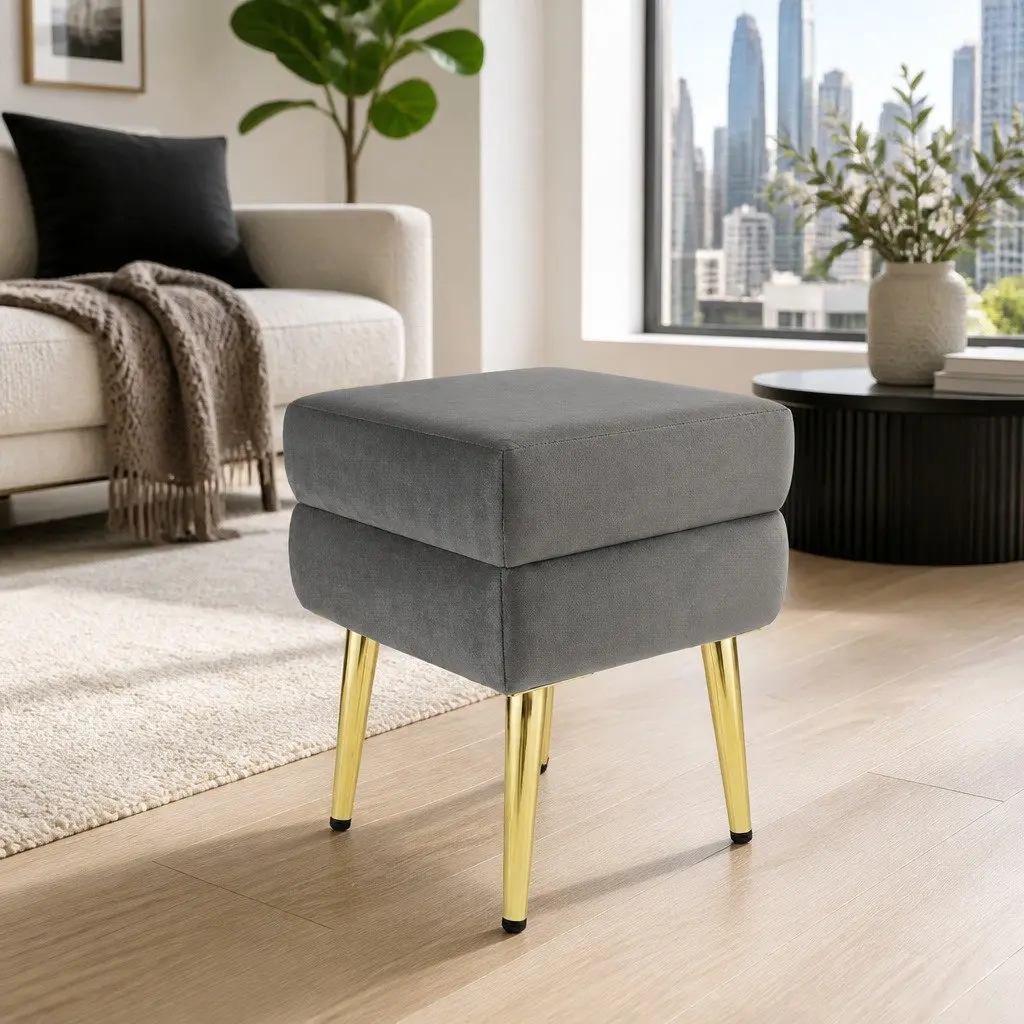Grey Velvet Storage Footstool Ottoman