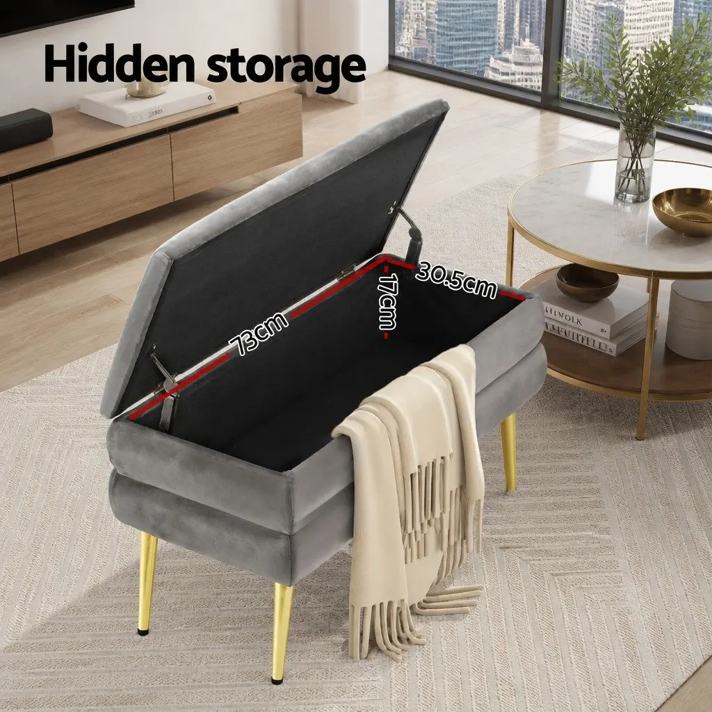 Grey Velvet Storage Footstool Ottoman