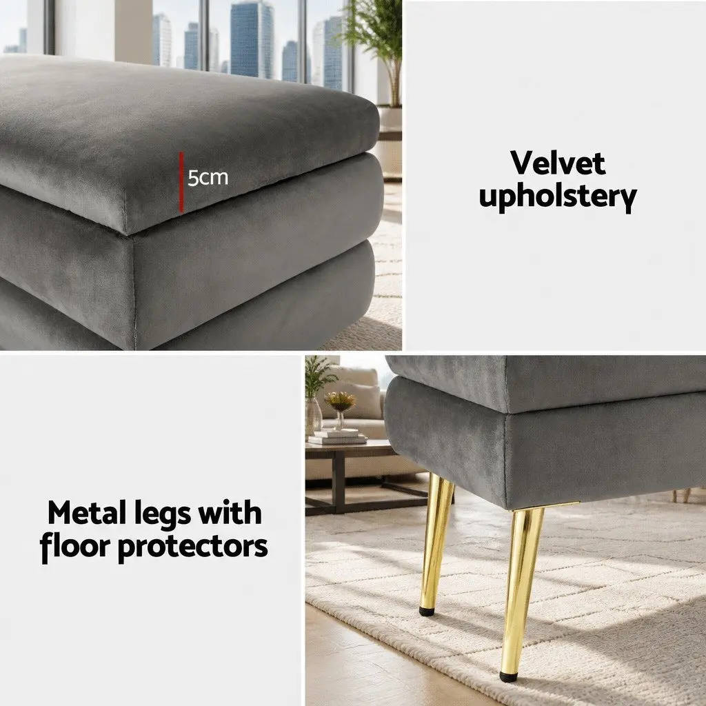 Grey Velvet Storage Footstool Ottoman