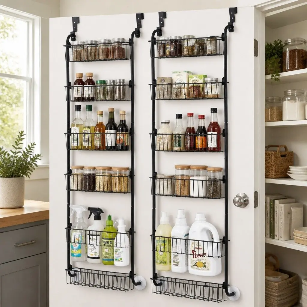 Over Door Storage Organiser Metal Rack Hanger Hook 6-Tier Black Set of 2