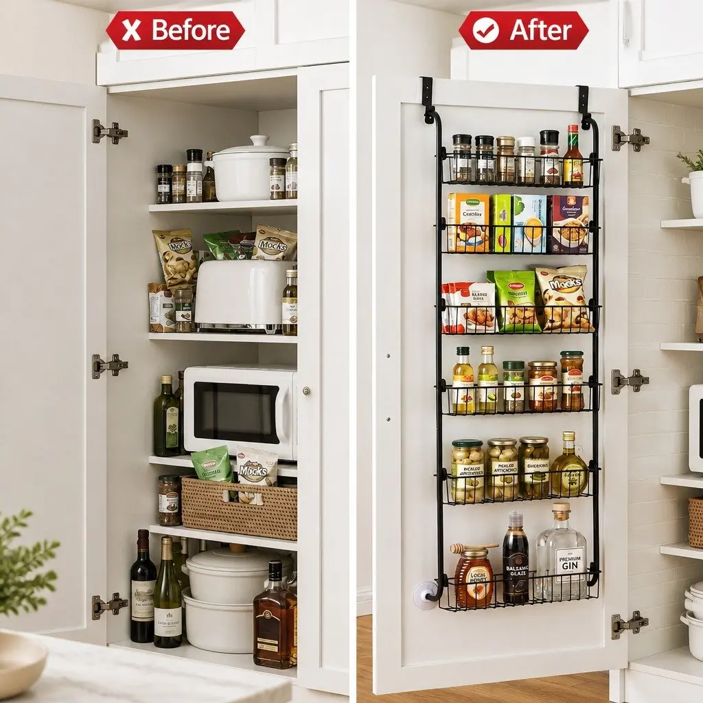 Over Door Storage Organiser Metal Rack Hanger Hook 6-Tier Black Set of 2