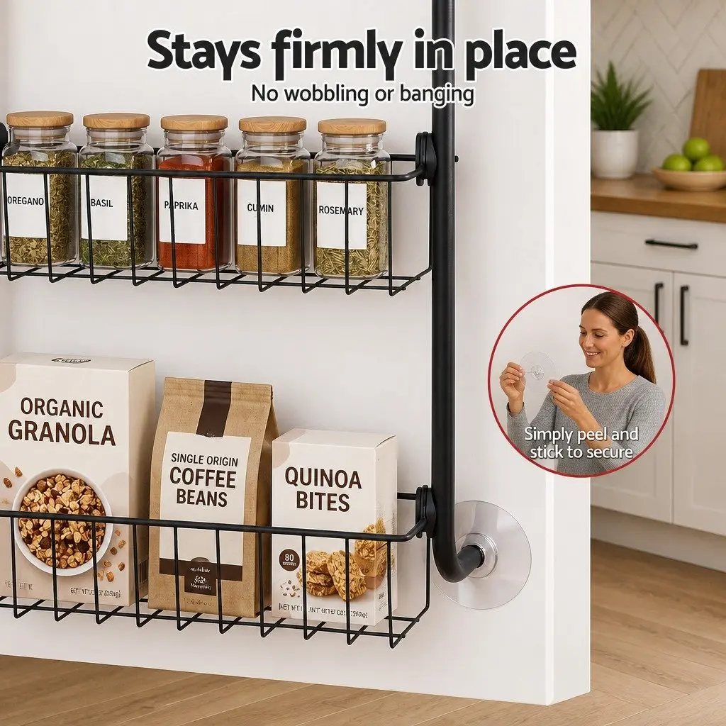 Over Door Storage Organiser Metal Rack Hanger Hook 6-Tier Black Set of 2