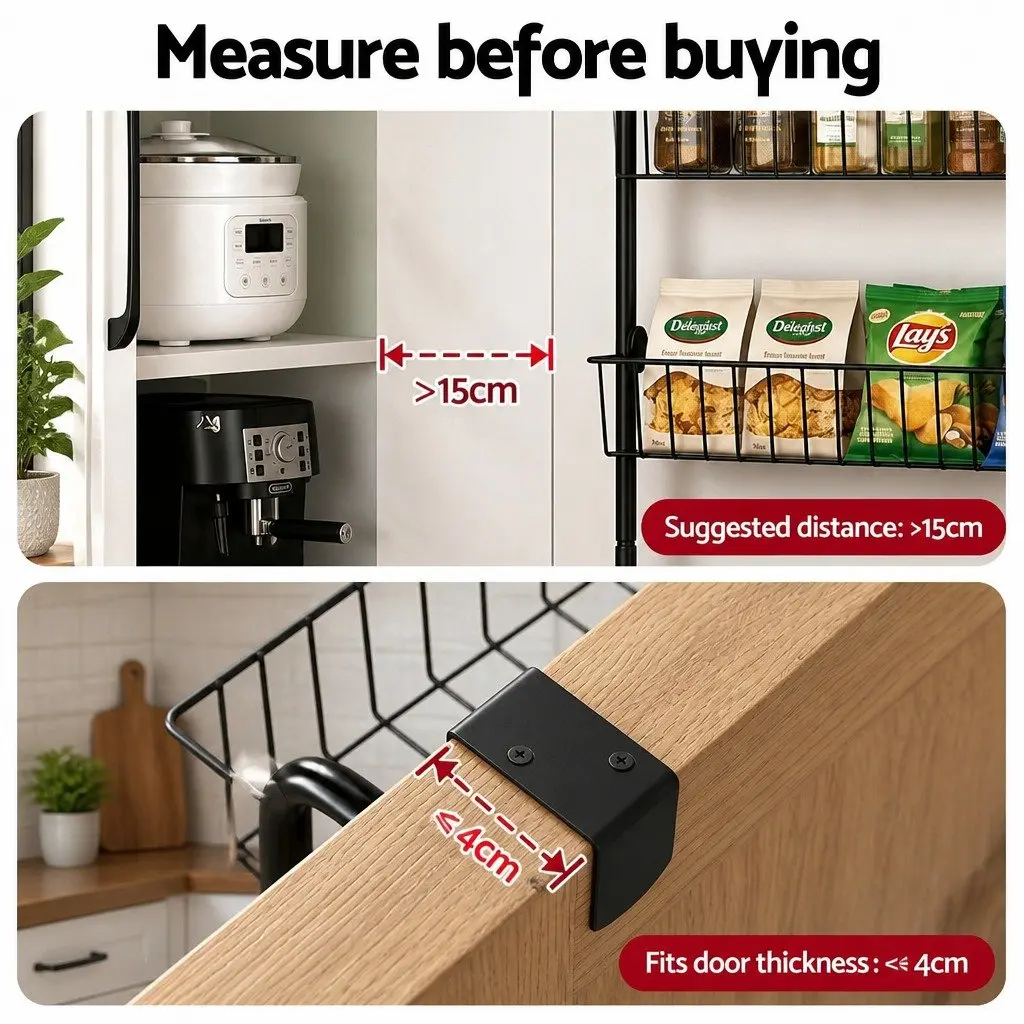 Over Door Storage Organiser Metal Rack Hanger Hook 6-Tier Black Set of 2