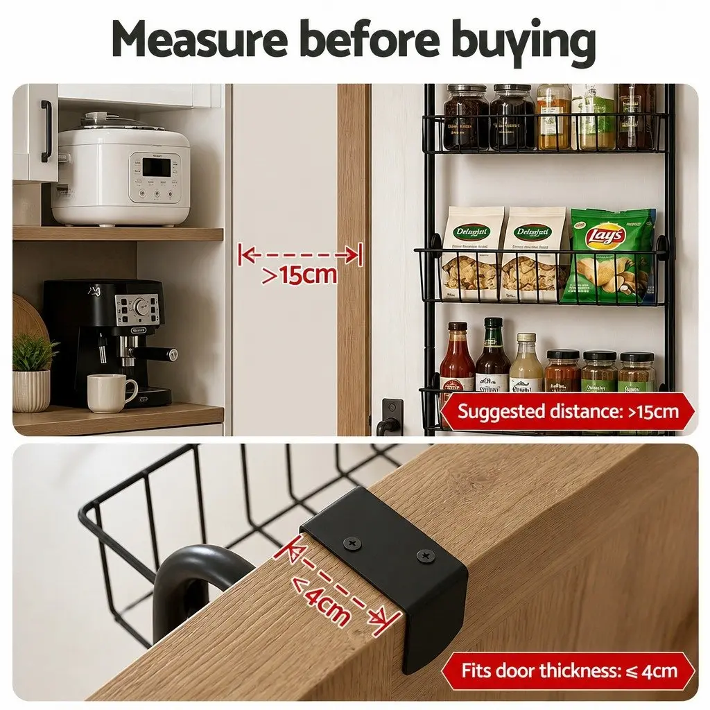 Over Door Storage Organiser for Kitchen Bathroom Laundry 6-Tier Metal Hook Hanger Black