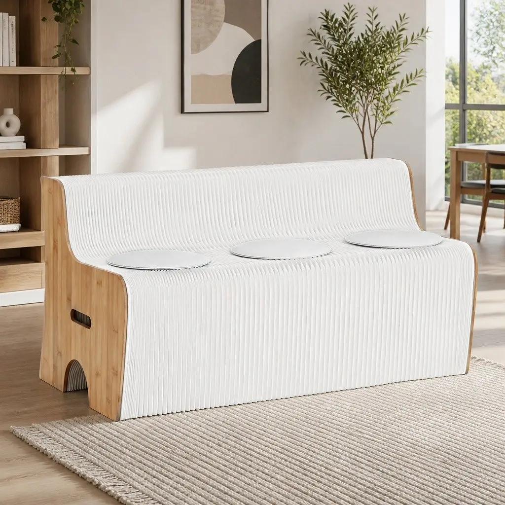 Folding Paper 3 Seater Sofa Bench Accordion Collapsible Couch with PU Cushions