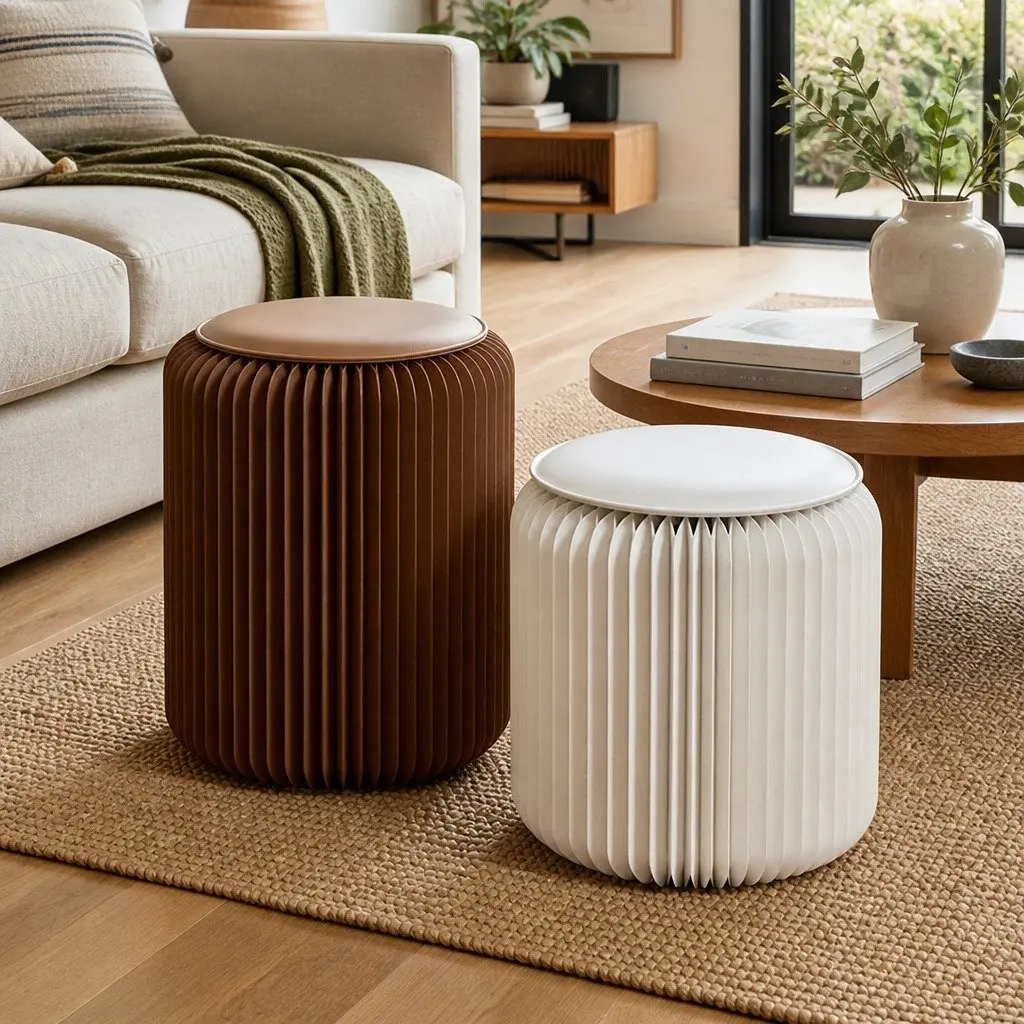 Accordion Folding Stool Set with Cushions